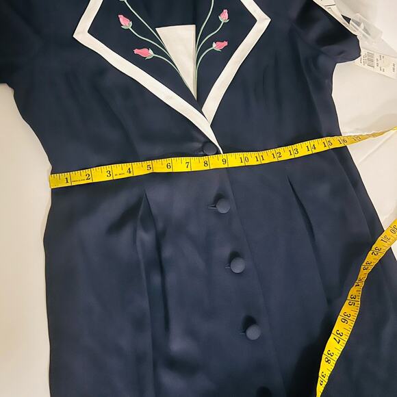 S.L Fashions Vintage Collared Button Down Maxi Dress Size 10 Petite NWT Navy - Picture 7 of 9